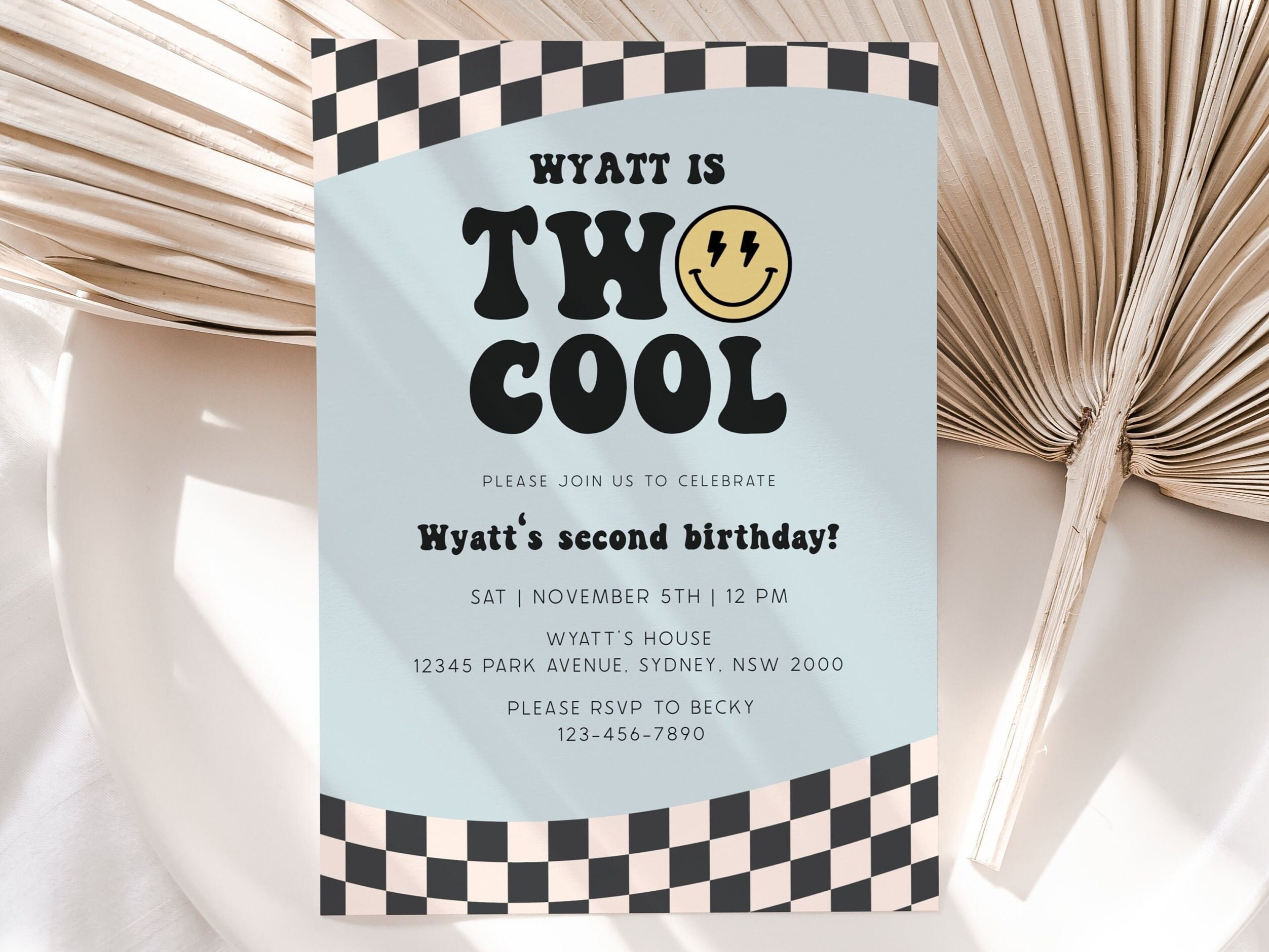 Invited Cool Editable Two Cool Birthday Invitation, Boy 2nd B'day Party Invite ...