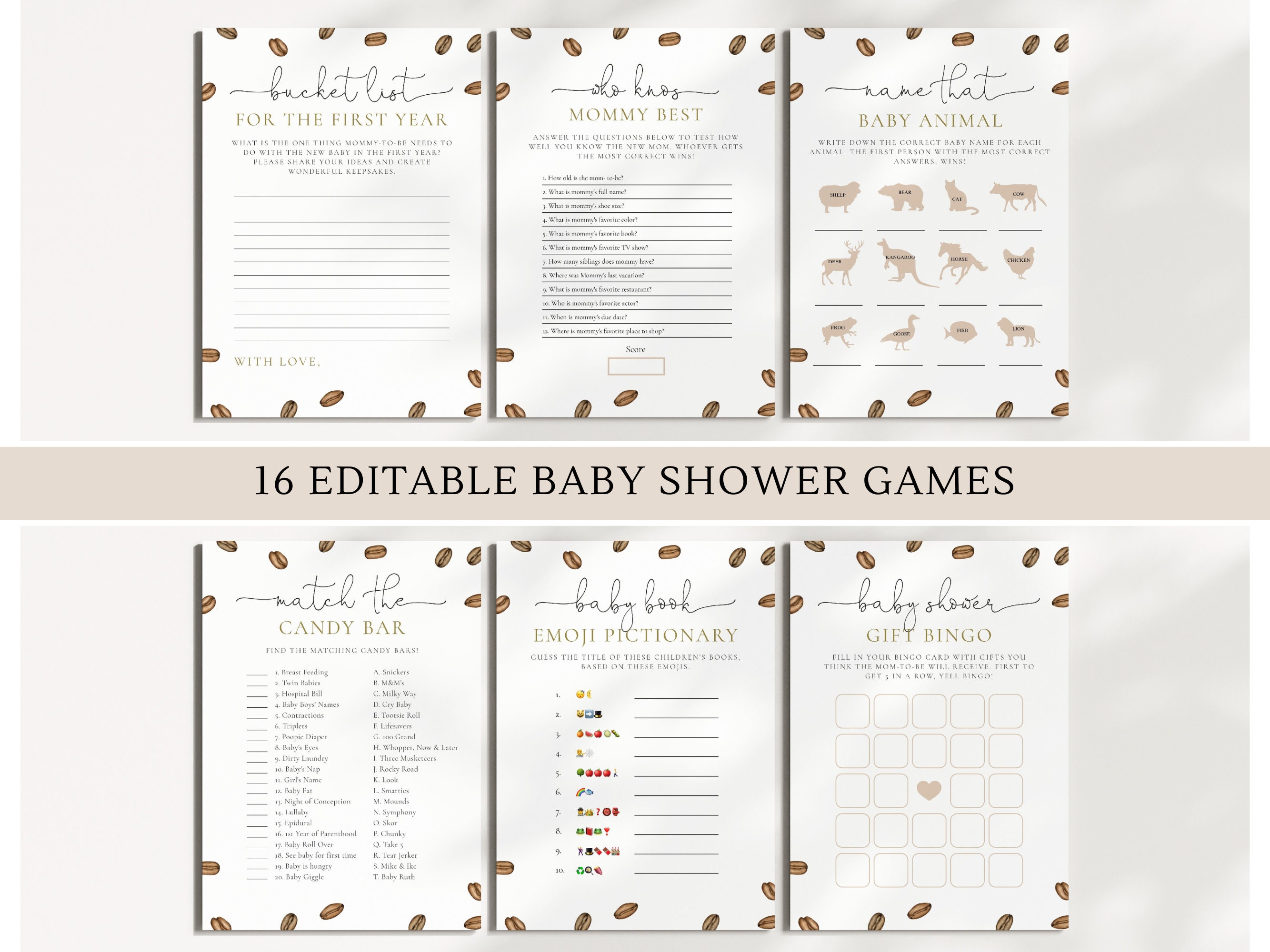 A Baby is Brewing Baby Shower Games Bundle, Editable 16 Baby Shower Games, Coffee Themed Baby Shower Party Games Bundle, Digital Download
