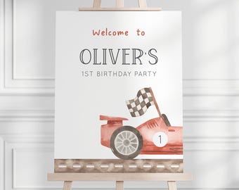 Editable Fast ONE Welcome Sign, Red Racing Car Welcome Sign, Racing Birthday Decoration, Printable Race Car Party Decor, Digital Download