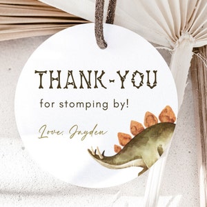 Editable Dino Gift Tag, Dinosaur Birthday Party Decor, Stegosaurus Bday Thank You Tag, Dinosaur Gift Tag Sticker Favors, Digital Download