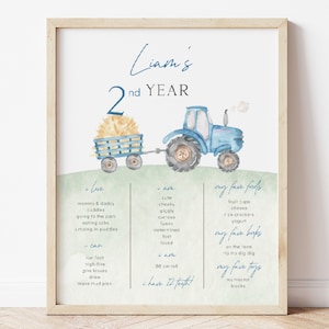 Blue Tractor Birthday Milestone Sign, Editable Template, Farm Blue Tractor B&#39;day Milestone Poster, Tractor Party Sign, Digital Download