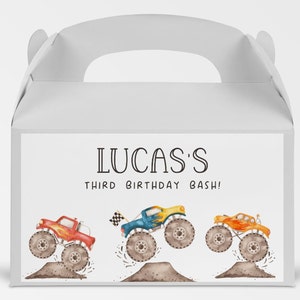 Editable Monster Truck Gable Box Label, Monster Trucks Birthday Party Decor, Monster Truck Gift Favor Box Label Template, Digital Download