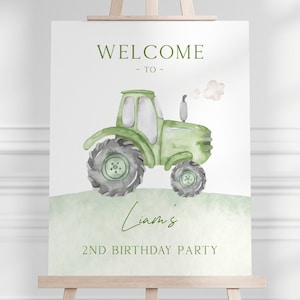 Green Tractor Welcome Sign, Editable Template, Farm Tractor Birthday Decor, Green Tractor Bday Party Welcome Sign, Digital Download