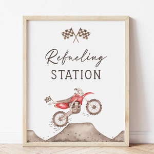 Red Dirt Bike Tankstelle Schild, bearbeitbare Vorlage, Dirt Bike Party Schild, Tanken Dirt Bike Schild, Dirt Bike Racing, digitaler Download
