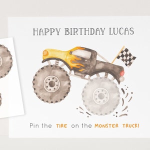 Monster Truck Game, Editable Black Monster Truck Pin the Tire Game, Printable Truck Birthday Poster, Pin The Tyer Game, Digital Download