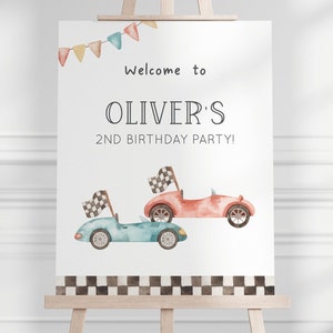Editable Racing Welcome Sign, Red & Blue Car Birthday Party Sign ...