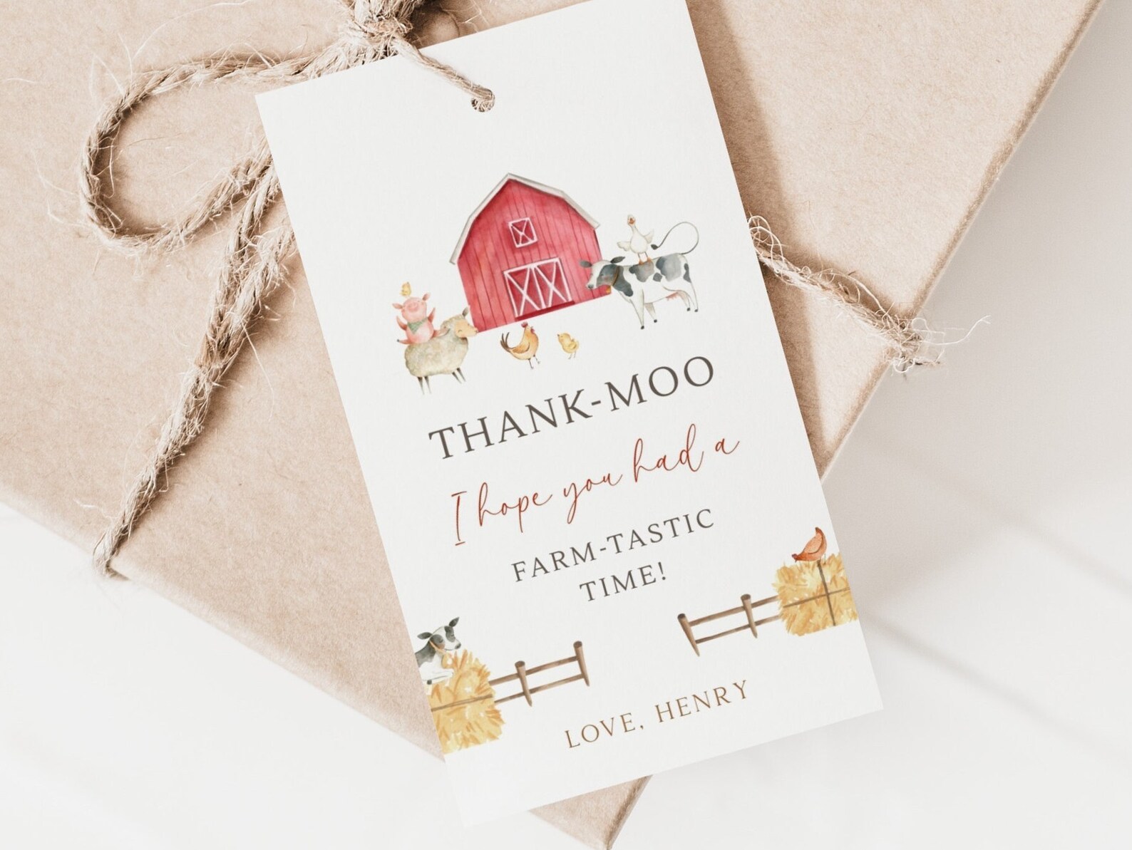 Editable Red Barn Thank You Tag, Farm Birthday Party Gift Tag, Thank ...