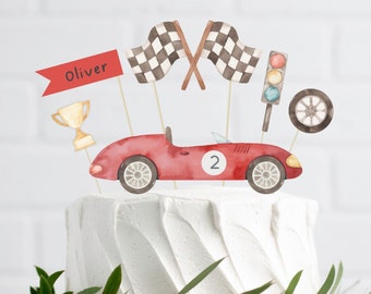 Editable Red Race Car Cake Topper, Printable Vintage Car Toppers, Two Fast Birthday, Any Age Racing Car Party Cake Decor, Digital Download