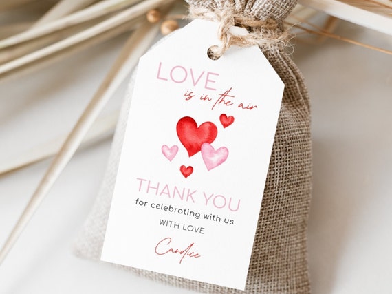 Love Is In The Air Thank You Tag, Editable Valentines Bridal Shower Thank You Tag, V'day Love Heart Bridal Party Favor Tag, Digital Download