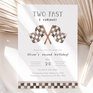 TWO Fast 2 Curious Racing Invitation, Editable Template, Racing Flags Invite, Two Fast B'day Invite, Racing Car Party, Digital Download image 2
