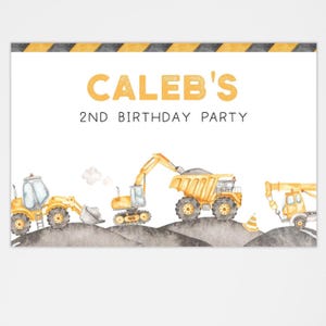 Construction Birthday Banner, Editable Template, Construction Trucks Wall Banner Decor, Digger Trucks Party Backdrop, Digital Download