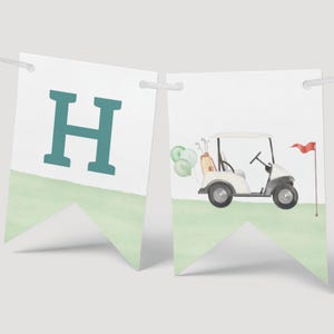Golf Happy Birthday Party Banner, Edytowalny Szablon, Hole In One Party, Let's Par-Tee Green Golf B'day Girlanda Banner, Pobieranie Cyfrowe