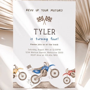 Dirt Bike Birthday Invitation, Any Age Editable Dirt Bike Racing Invite, Blue Red Dirt Bike Party, Dirt Bike 4th Bday, Digital Download