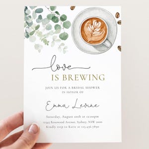 Love is Brewing Bridal Shower Invite, Editable Template, Coffee Greenery Shower Invitation, Minimalist Coffee Shower Party, Digital Download