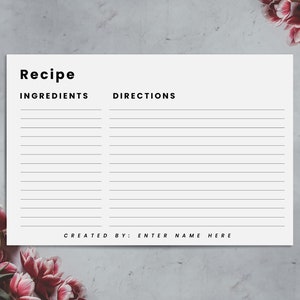Minimal Recipe Card 4x6 and 5x7 | Instant Download and Print | Modern Recipe Cards Editable | Simple 4x6 5x7 Recipe Card Template