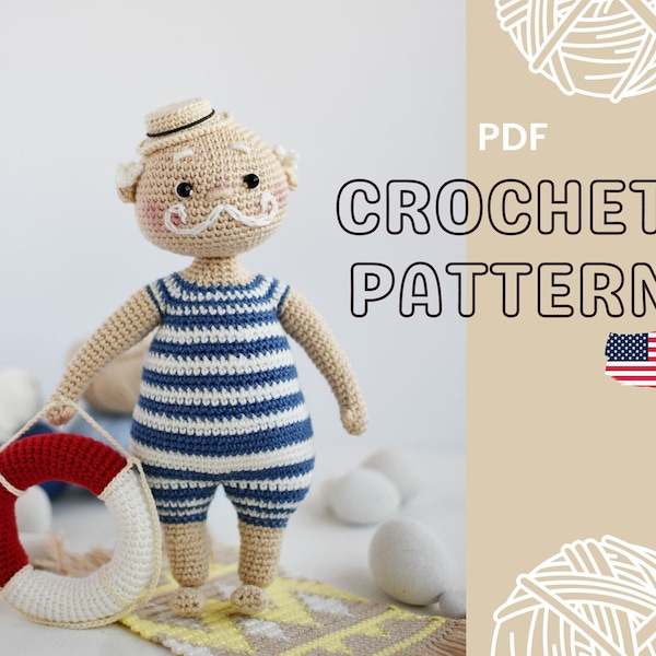 Modèle marin au crochet / Modèle Amigurumi / Marin au crochet / Idée cadeau DIY pour la fête des pères / Modèle au crochet pour poupée pêcheur / Cadeau bricolage marin