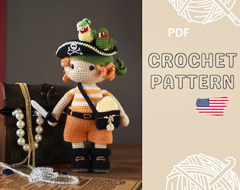 Amigurumi doll pattern / Crochet pattern / Pirate Oliver and parrots  / Crochet pirate pattern / Amigurumi pirate pattern / Handmade crochet