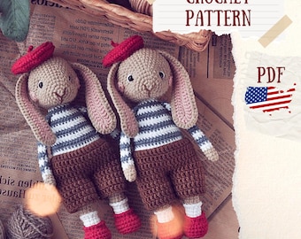 Crochet Bunny Pattern: Amigurumi Rabbit Toy with Beret (PDF Pattern)