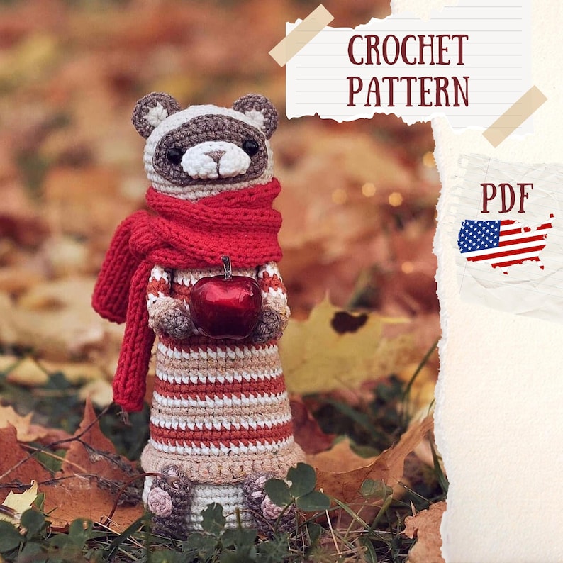 Amigurumi pattern. Ferret crochet pattern. Crochet animal. Amigurumi animal. Forest animal. Stuffed animal. Easy crochet pattern. Handmade
