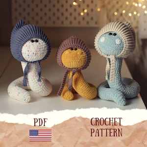 Virkat ormamigurumimönster: DIY-plyschleksak (PDF-nedladdning). Virkat plyschmönster. Handgjorda virkade presenter. DIY-gosedjur och leksak