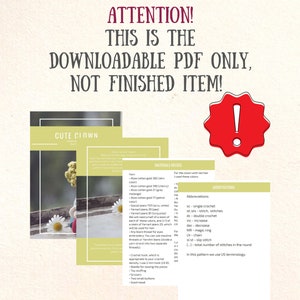 May include: A printable PDF pattern for crocheting a cute clown doll. The pattern includes a list of materials needed, abbreviations, and instructions. The image shows a close-up of the materials list and abbreviations.