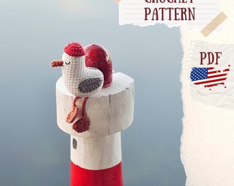 Padrão de crochê Amigurumi de Gaivota, Brinquedo de Pássaro (Padrão em PDF)