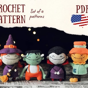 Halloween crochet patterns, Set of 4 Halloween Amigurumi patterns, crochet patterns, Amigurumi crochet pattern, amigurumi doll pattern, diy