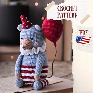 Schema amigurumi, schema orso all'uncinetto, schema uncinetto, orso da circo, animali all'uncinetto, animali di peluche, bambola fatta a mano, orso amigurumi, fai da te