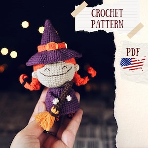 Amigurumi pattern, witch doll halloween crochet pattern, crochet witch doll pattern, amigurumi doll pattern, halloween decorations, DIY toy