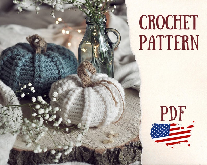 Easy crochet pattern 'Pumpkin', halloween crochet pattern, halloween decorations, vintage farmhouse style crochet pumpkins, fall decor, DIY 