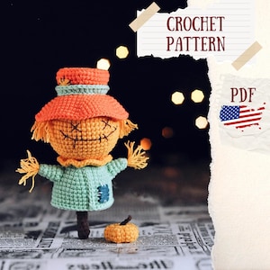Padrão amigurumi, padrão de crochê espantalho, padrão amigurumi de halloween, decorações de halloween, padrão de crochê amigurumi, padrão de boneca