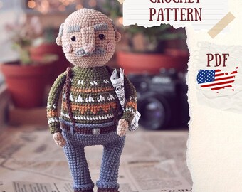 Grandpa Crochet Doll Pattern, DIY Amigurumi Toy (PDF Pattern)