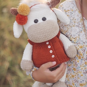 Crochet Cow Amigurumi Pattern: Plush Animal with Knitted Dress (PDF Pattern)