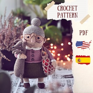 Amigurumi pattern. Grandma crochet pattern. Crochet doll pattern. Amigurumi doll pattern. Grandma gift. Mother&#39;s day DIY gift. Easy crochet