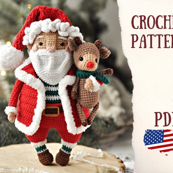 Amigurumi pattern / Christmas crochet patterns / Christmas Santa Claus with a deer / Crochet ornaments / Amigurumi doll/ Christmas gifts