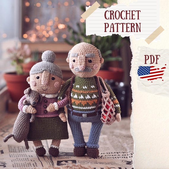 Amigurumi Crochet Doll Pattern: Grandpa & Grandma DIY Gift (PDF Pattern). Stuffed doll crochet patterns. Handmade crochet gifts. Crochet toy