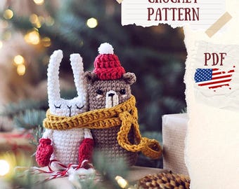 Patrón de amigurumi de ganchillo: Oso y conejito de peluche (PDF)