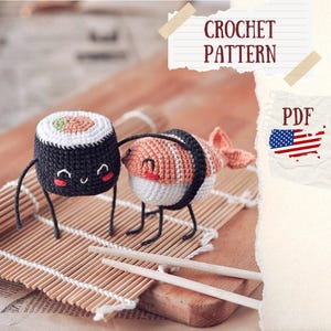 Amigurumi Crochet Pattern PDF of Sushi. Easy Crochet Food Tutorial. Instant Download