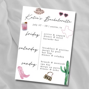 Bachelorette Itinerary - Desert | Austin | Texas | Cactus | Margarita | DOWNLOADABLE TEMPLATE