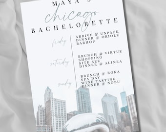 Bachelorette Itinerary - Chicago Illinois | DOWNLOADABLE TEMPLATE