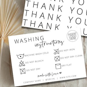 Instructions de lavage + carte de remerciement - Modèles téléchargeables + personnalisables