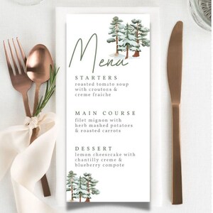 Modèle de menu de saison | Pin | Hiver | Verdure | MODIFIABLE | TÉLÉCHARGEABLE