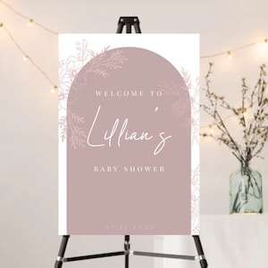 Panneau de bienvenue pour baby shower - Bohème | Mauve | Moderne | Arche | Naturel | TÉLÉCHARGEABLE