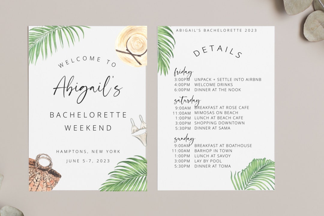 Bachelorette Itinerary Template Beach / Tropical Destination
