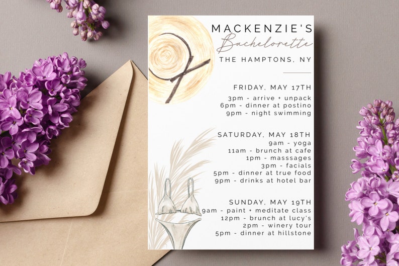 Bachelorette Itinerary Beach Tropical Hamptons Miami - Etsy