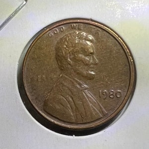 1980 Penny Mint Error Words and letters US coin