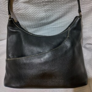 Charter Club Black Leather Shoulder Bag Silver Hardware Zippered Pouch Quick Access Storage Etsy