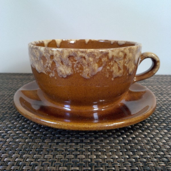 1950's Brush - McCoy Brown Drip Glazed Attached Saucer #37 Planter Mug