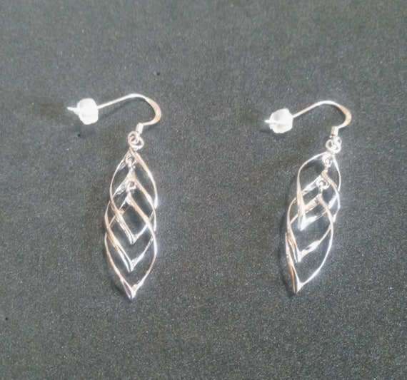 Sterling Silver Three Leaf Dangle Earrings - image 2