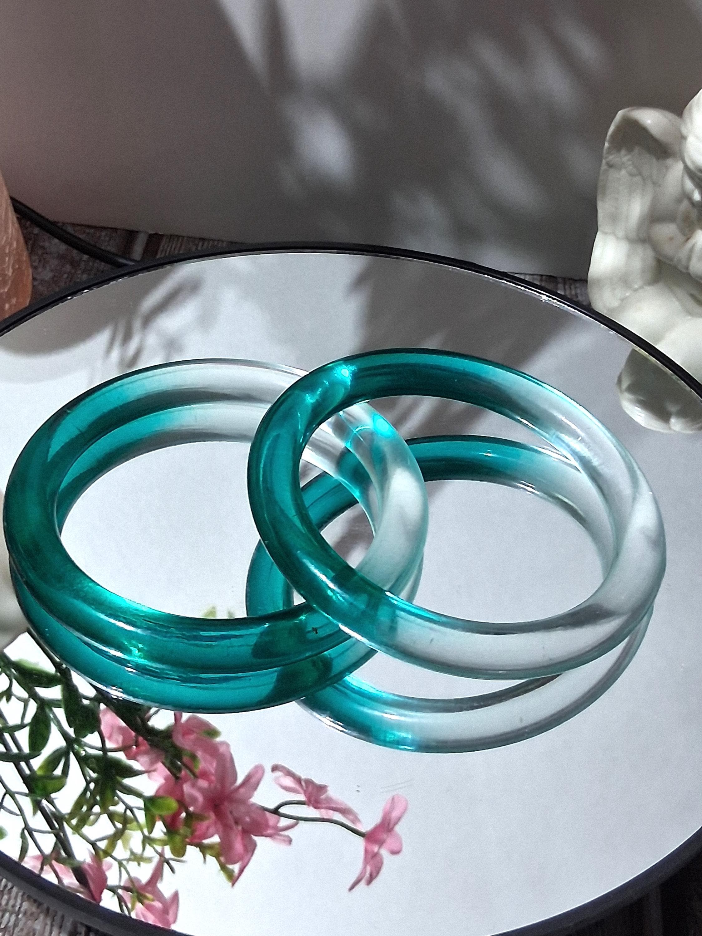 Set of 2 Festive Early 2000s Acrylic Bangle Bracelets, Blue Green and ...